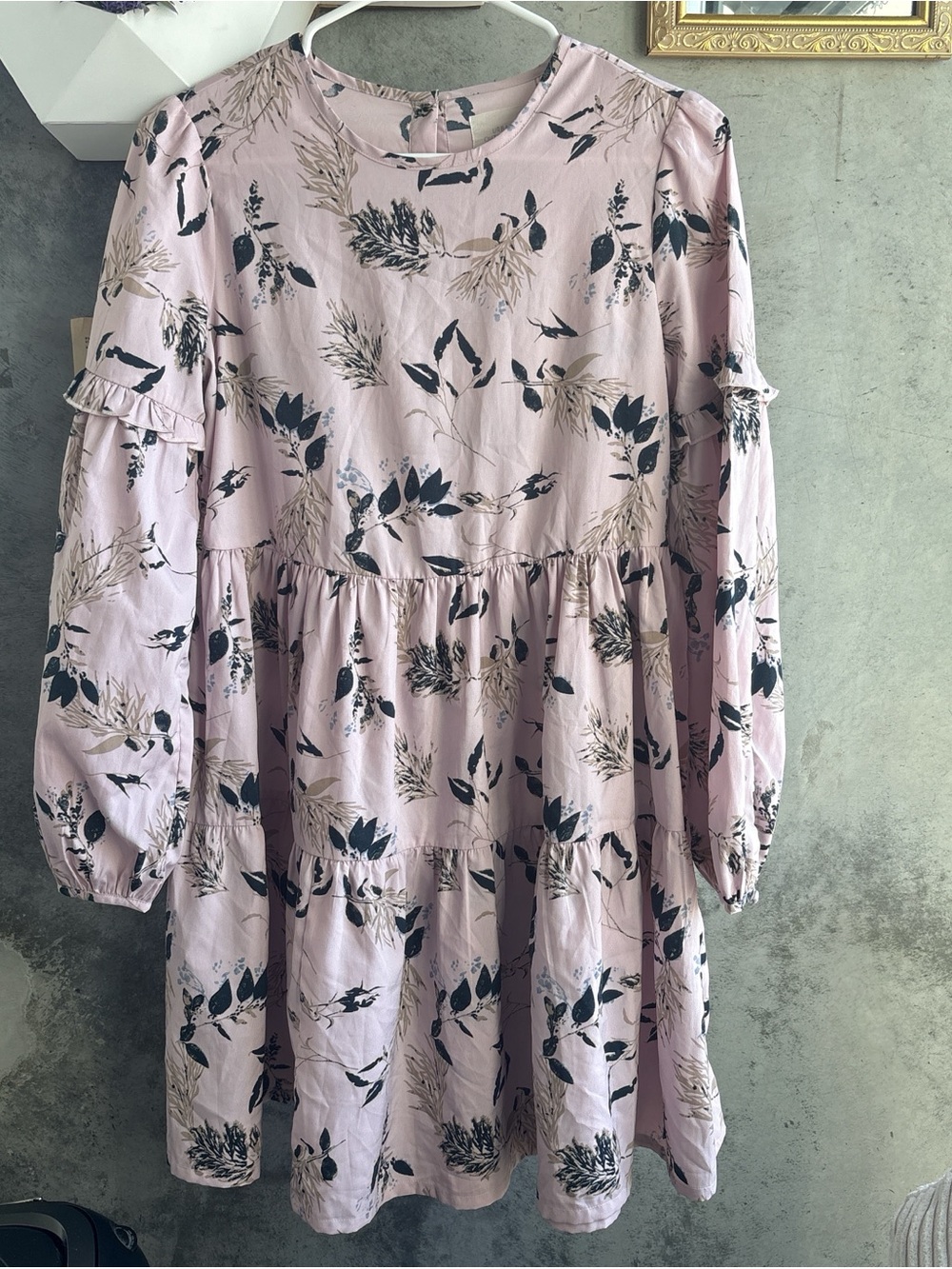 Urban Outfitters Pink Floral Tiered Long-Sleeve Dress